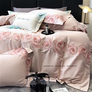 COTTON SATIN 100S THÊU HOẠ TIẾT HOA HỒNG