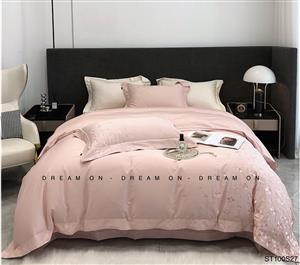 COTTON SATIN 100S THÊU HOẠ TIẾT MÀU HỒNG